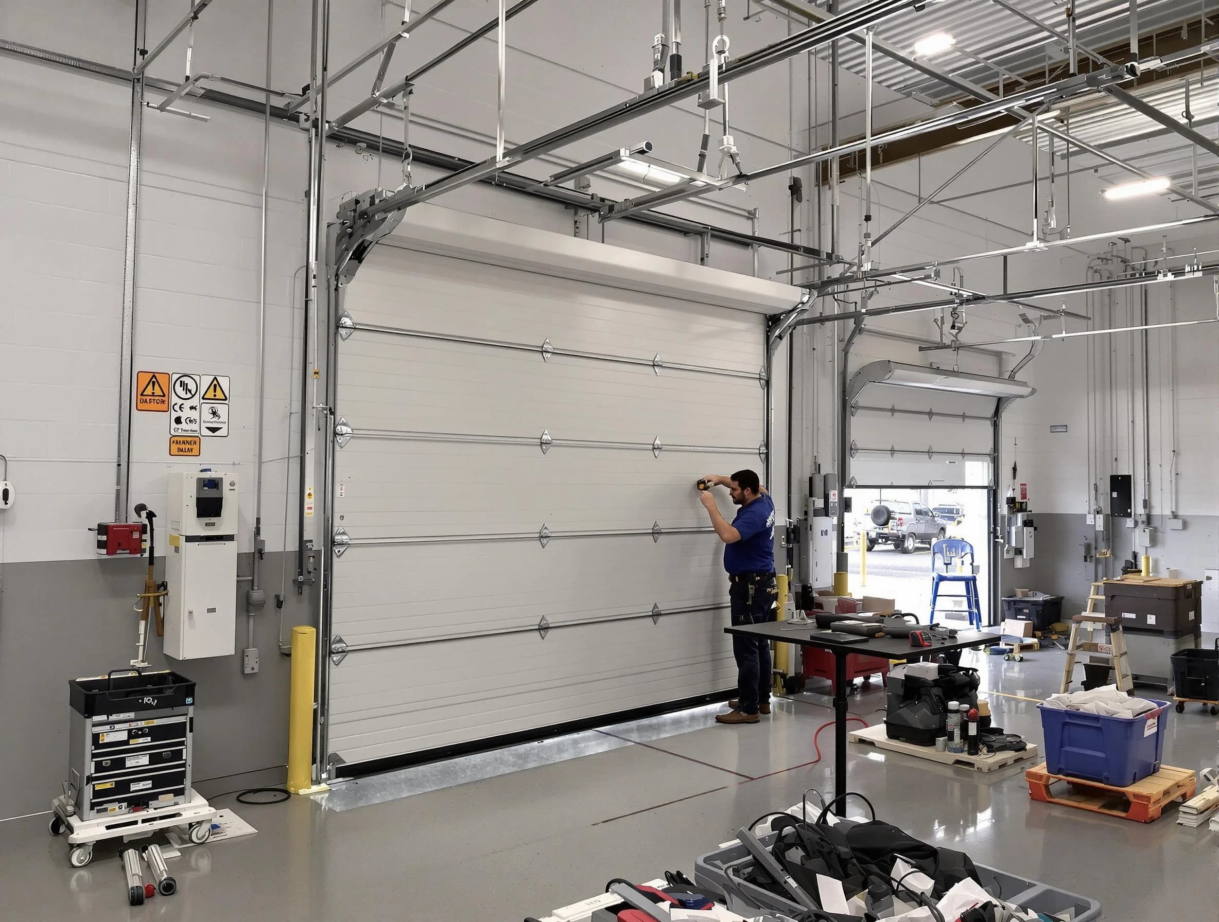 Commercial garage door repair being performed by Fredericksburg Garage Door Repair expert in Fredericksburg