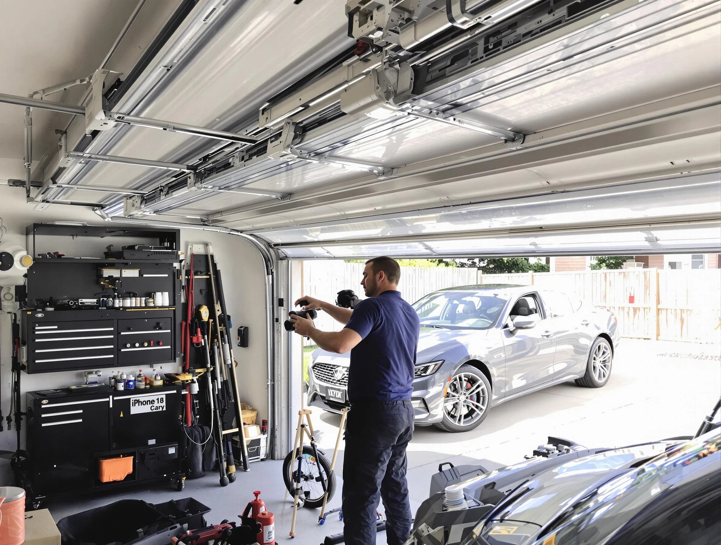 Fredericksburg Garage Door Repair technician fixing noisy garage door in Fredericksburg