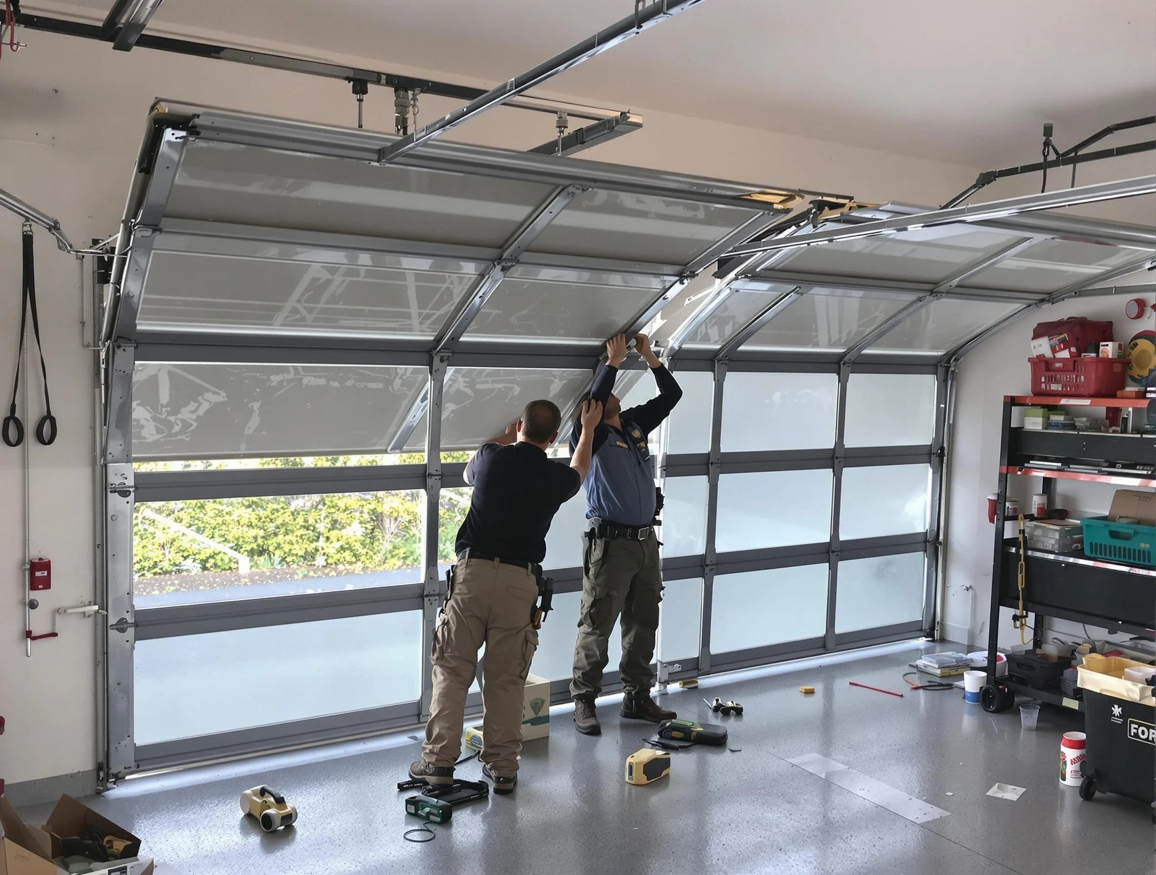 Fredericksburg Garage Door Repair expert performing precise panel replacement on Fredericksburg garage door