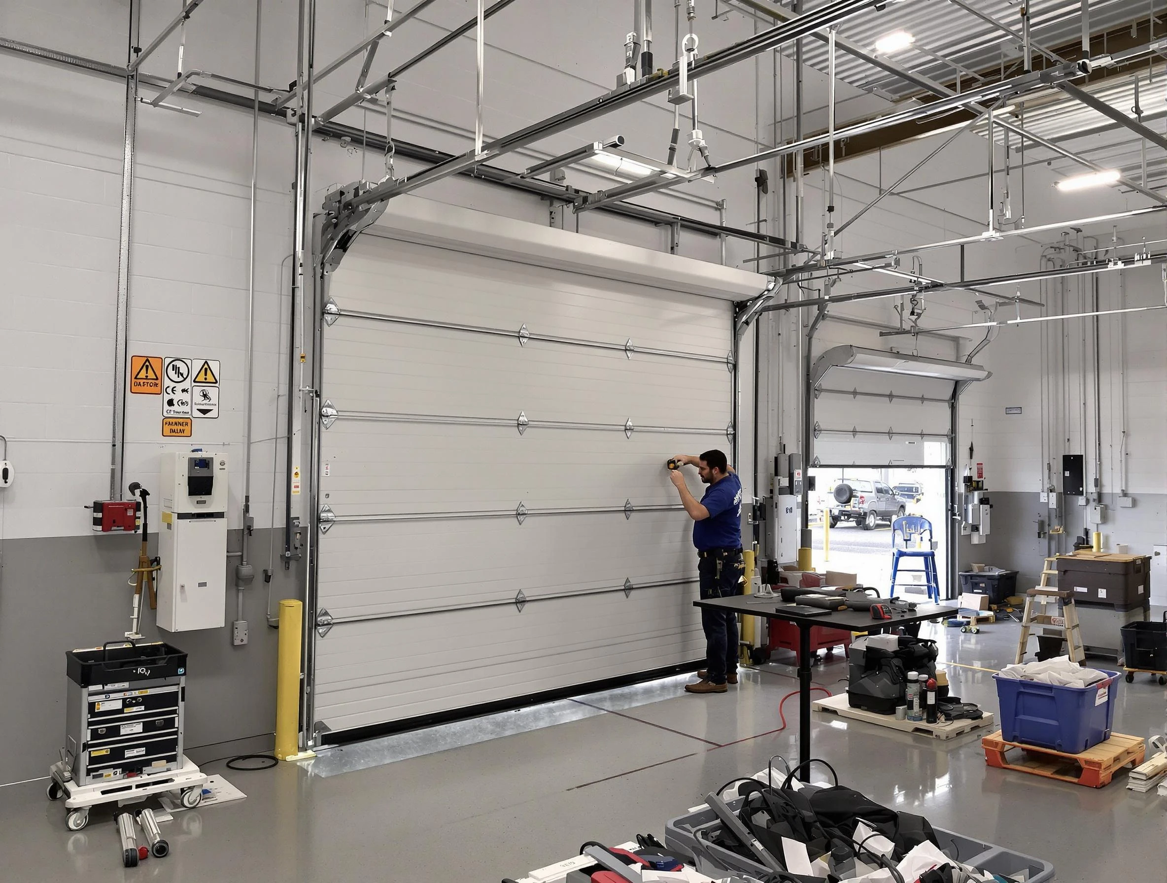 Commercial garage door repair being performed by Fredericksburg Garage Door Repair expert in Fredericksburg