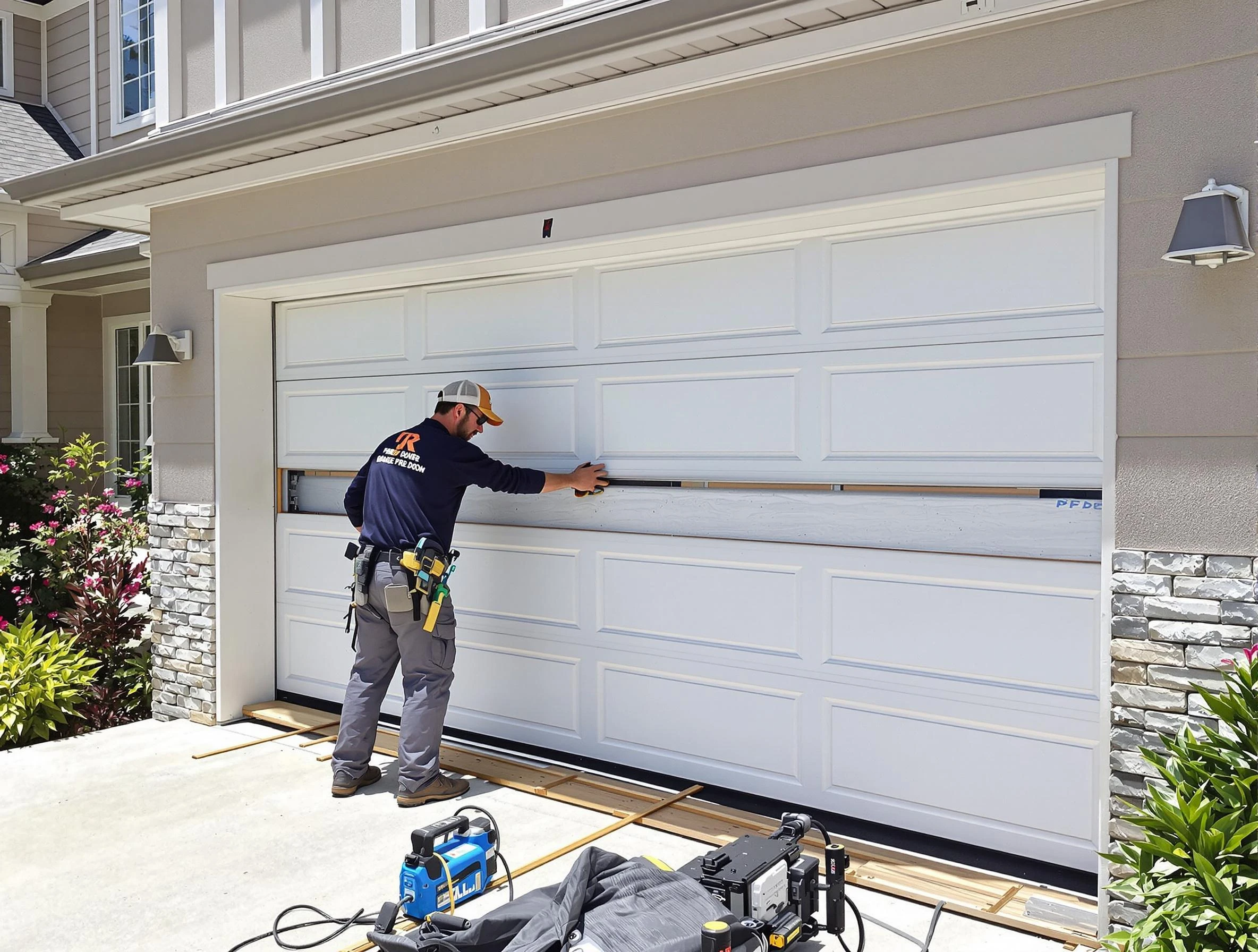 Fredericksburg Garage Door Repair team performing complete garage door replacement at Fredericksburg residence