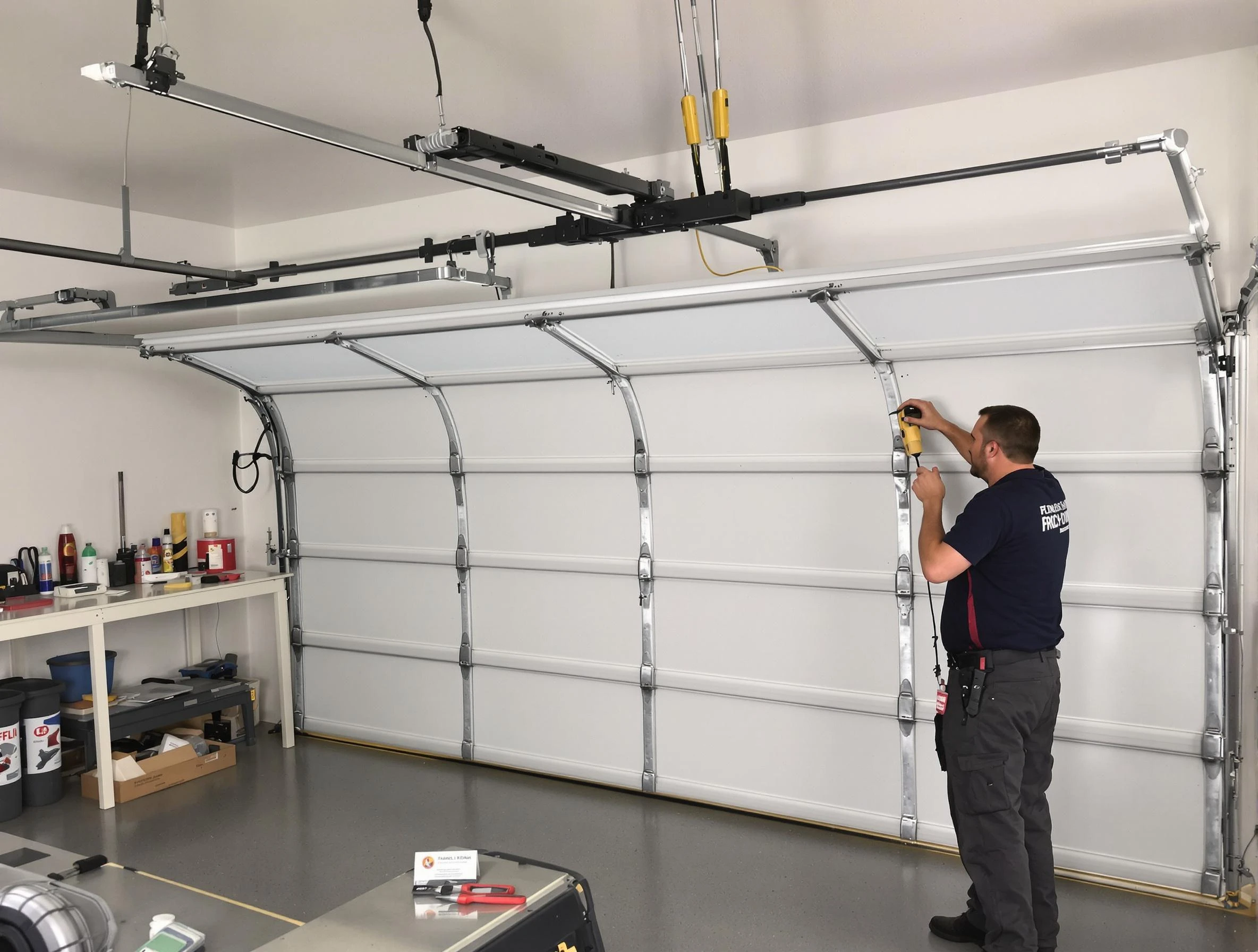 Fredericksburg Garage Door Repair certified technician performing overhead door system repair in Fredericksburg