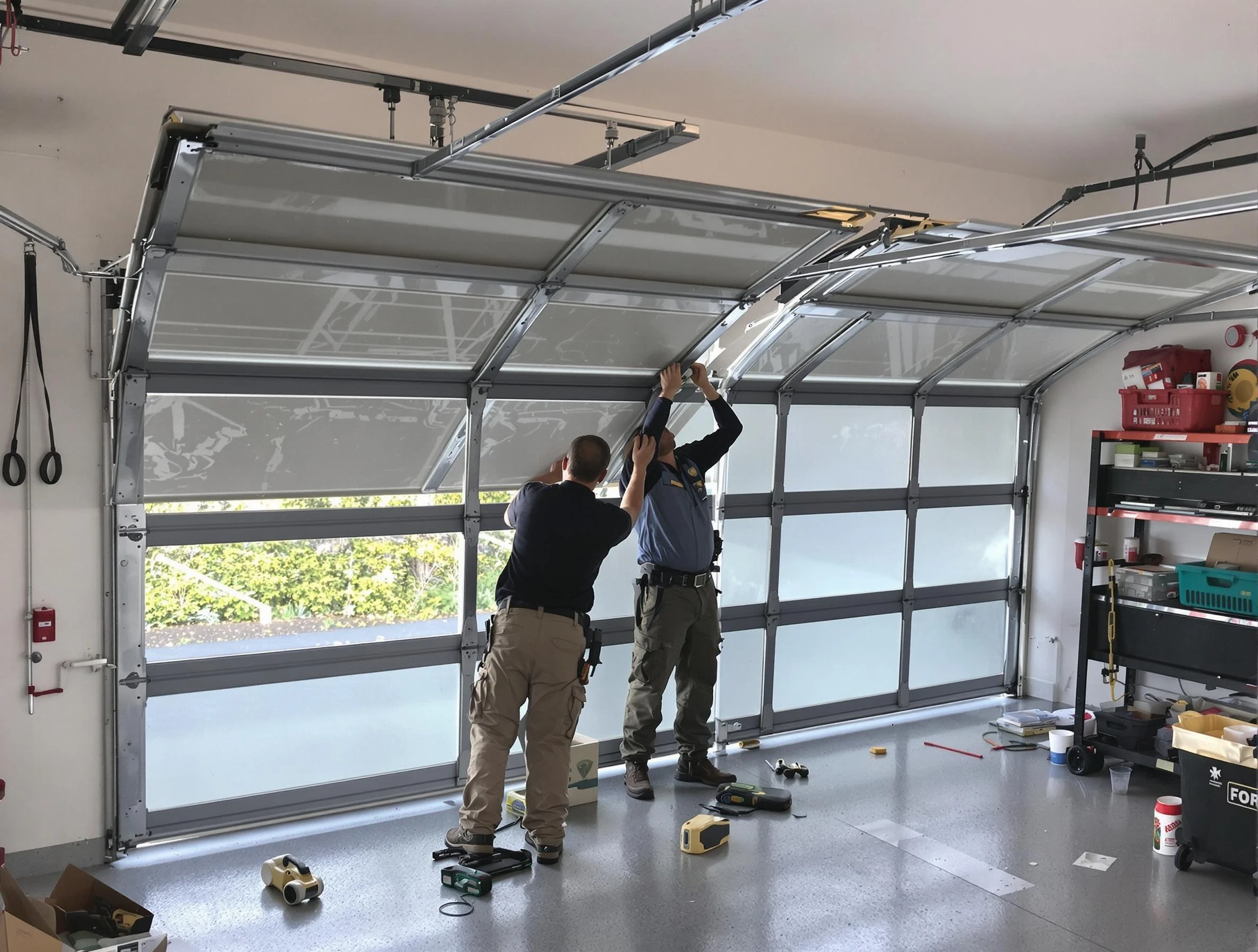 Fredericksburg Garage Door Repair expert performing precise panel replacement on Fredericksburg garage door